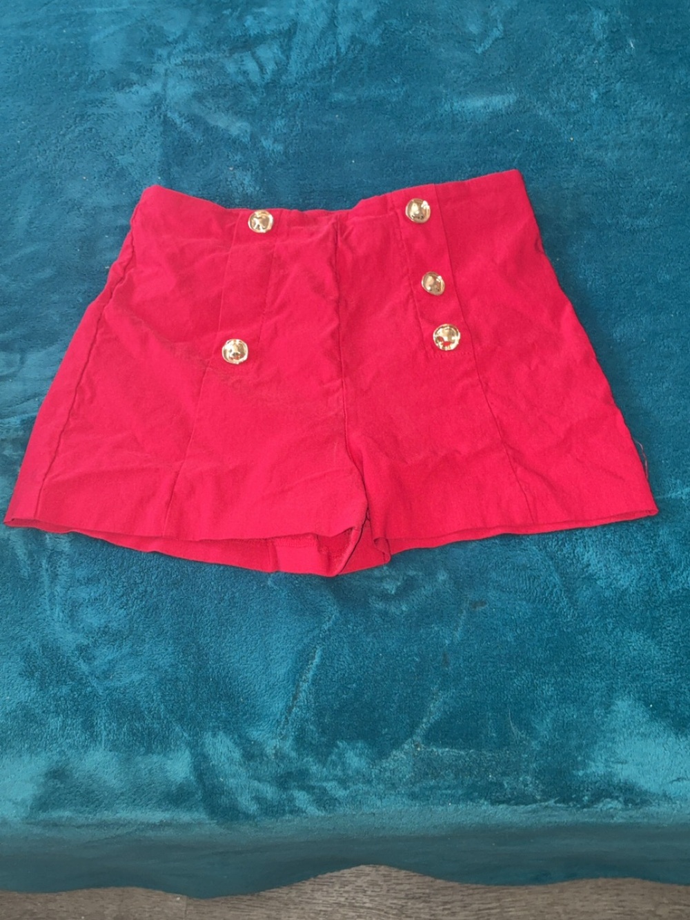 Madrag Red Shorts Gold Button High Waisted Womens Medium